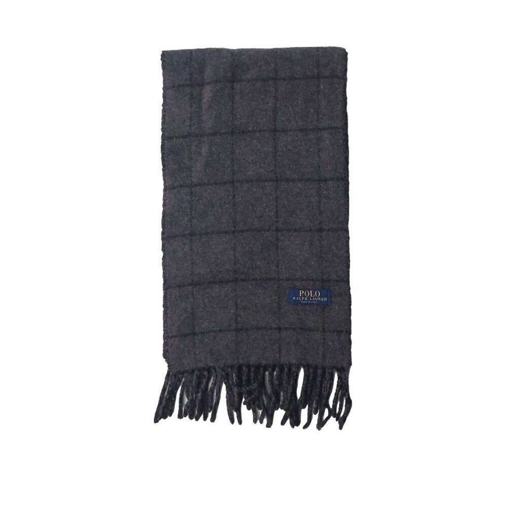 POLO Ralph Lauren Black Gray Reversible Window Pane Scarf Embroidered Polo Logo